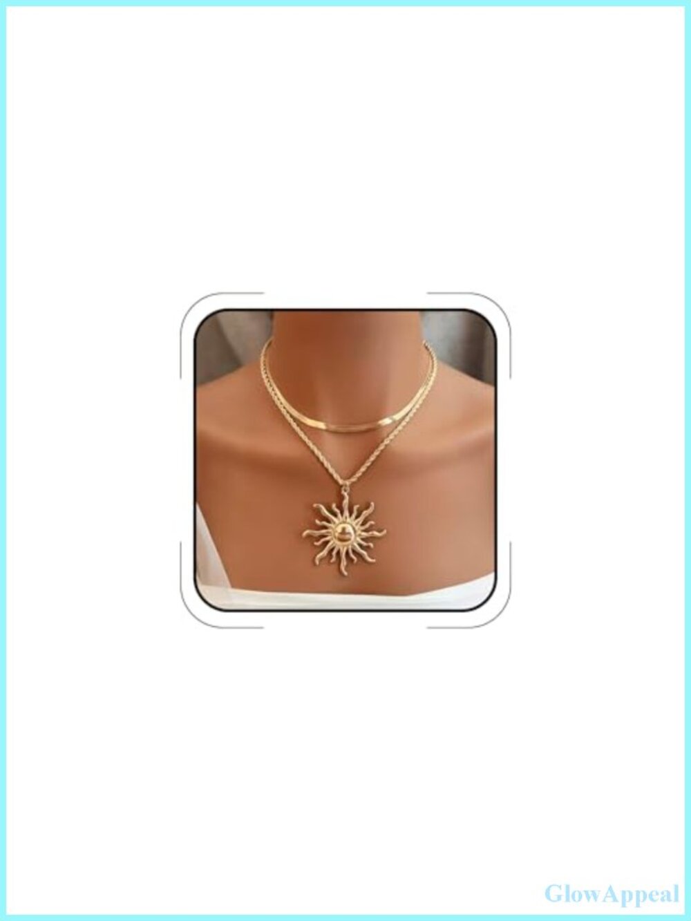 14K Gold Silver Plated Layered Sun Charm Necklace Double Chain Pendant